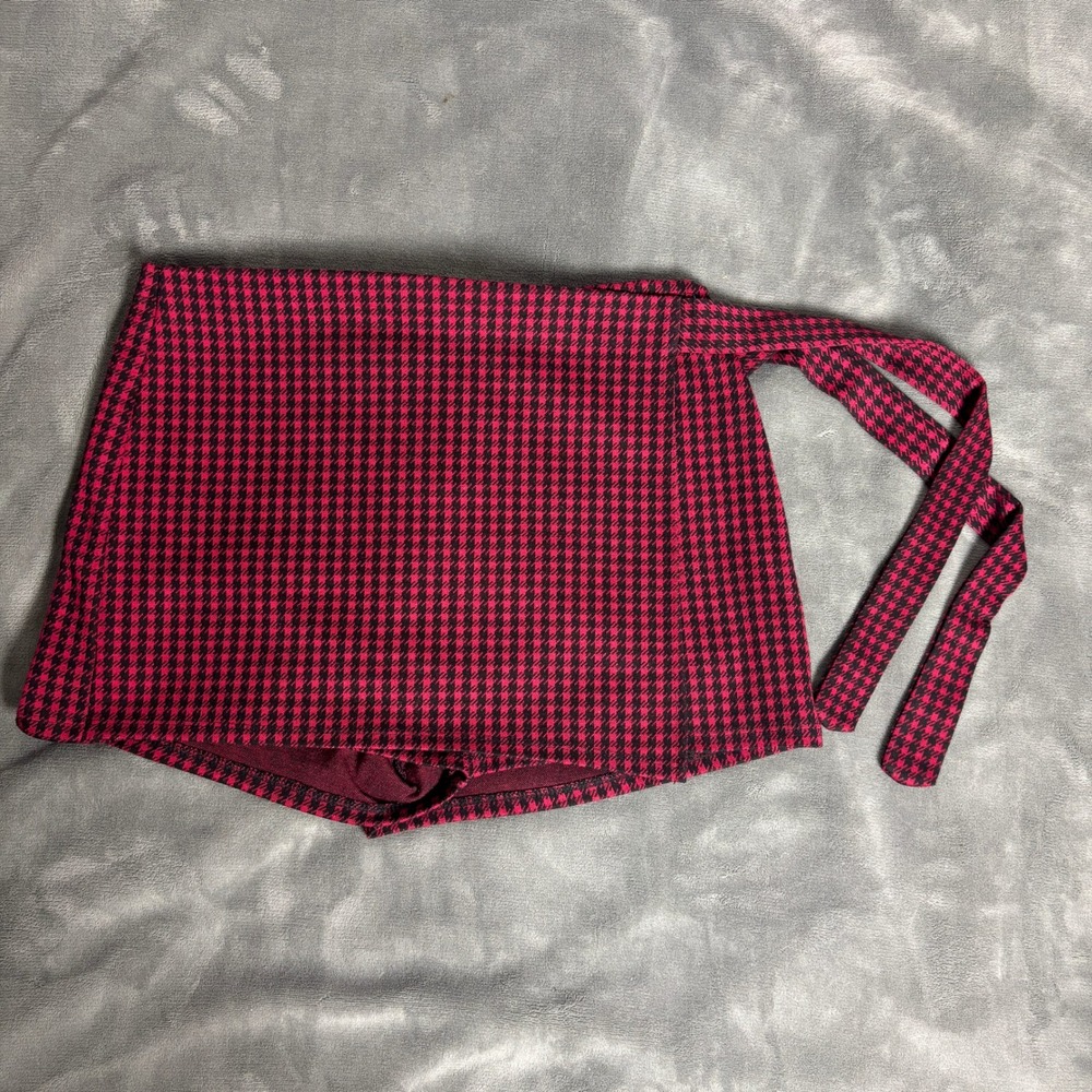 Haute Monde Houndstooth Wrap Skort Women's L Red Black Tie Waist Y2K Preppy